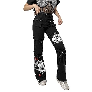 Madger Women Y2K High Waisted Jeans Loose Wide Leg Denim